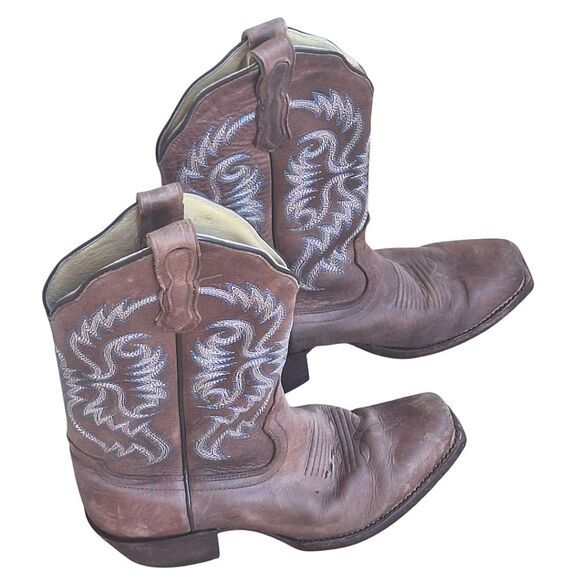 Women's Nocona Blue Bonnet Brown Western Boot 11" shaft Turquoise Stitching 6.5B - Picture 12 of 16